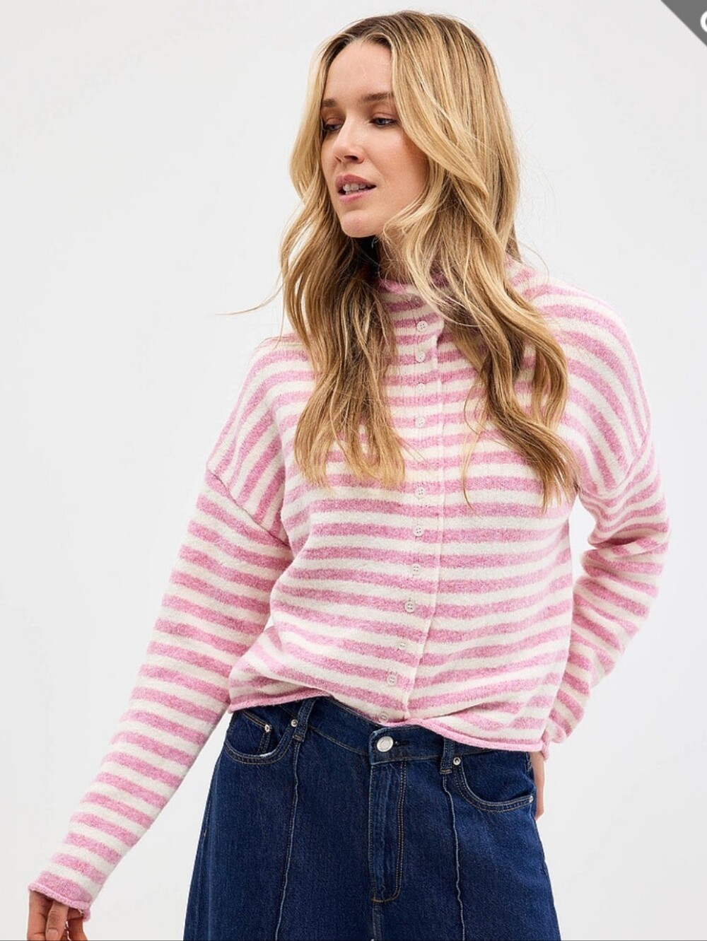 Simons Striped Funnel Neck Cardigan